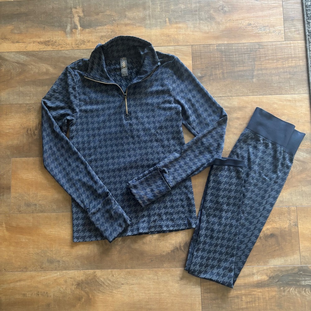 RHONE Apres Houndstooth Seamless Activewear Set Med 1/4 Zip Top/Small Leggings